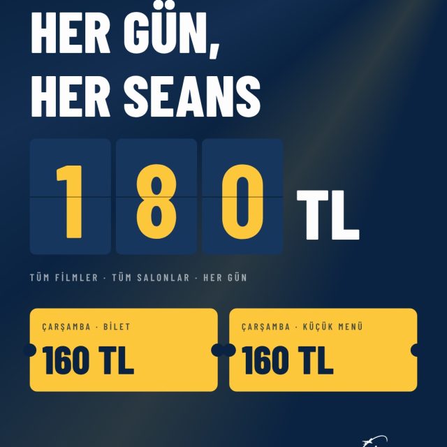 Bu hafta vizyonda! 🎞️

Yeni konseptimizle her gün, tüm seanslar yalnızca 180 TL! Her çarşamba ise bilet ve küçük menü ya